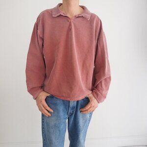 Vintage Allegro Maroon Button Collar 100% Cotton Lightweight Sweater XL